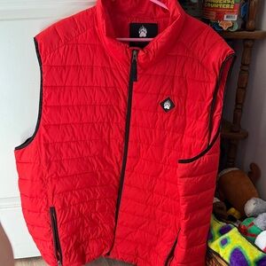 Red Quilted Sleeveless Vest with Paw Logo